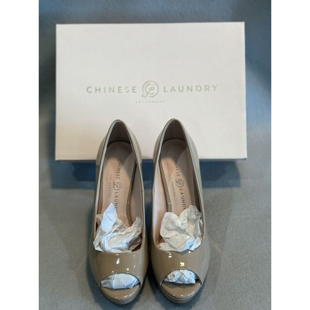 Chinese Laundry Women's 6.5M Peep‎ Toe Patent High Heel Pumps Shoes Nude - New